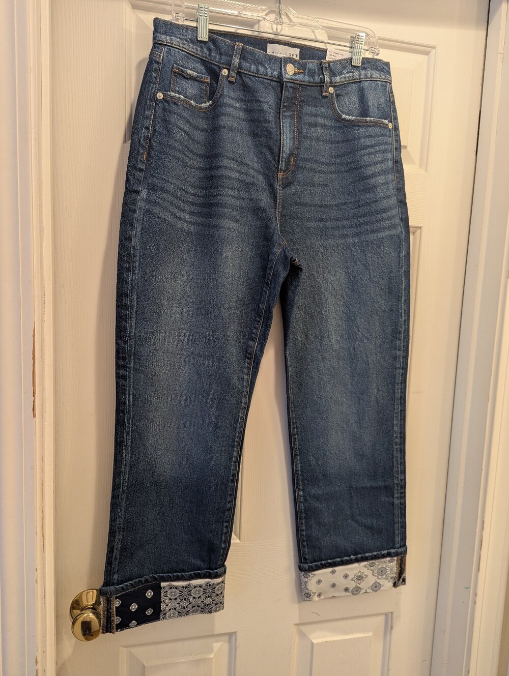 LOFT The Straight Crop High Rise Curvy Fit  Pattern Cuff Hem Sz 29/8 *NWT
